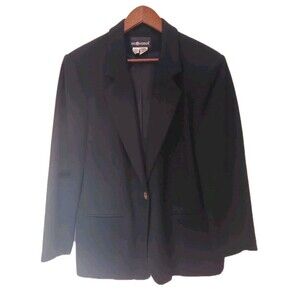 Vintage Sag Harbor 100% Wool Blazer Jacket Women's Size 14 Black Crest Button